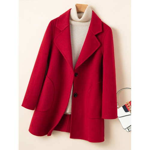 品牌新款秋冬雙面羊毛大衣女中長款西裝高級修身小個子羊毛呢外套