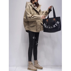 歐貨沖鋒衣女中長款連帽工裝2025年春秋新款寬松百搭氣質寬松外套