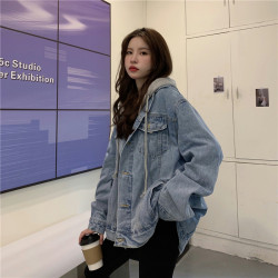 大碼女裝2024秋冬新款胖mm顯瘦高級感chic鹽系炸街假兩件牛仔外套