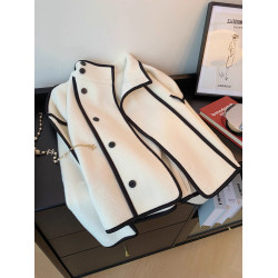 時尚氣質減齡設計感撞色百搭立領毛呢外套男女春秋季小衆開衫上衣