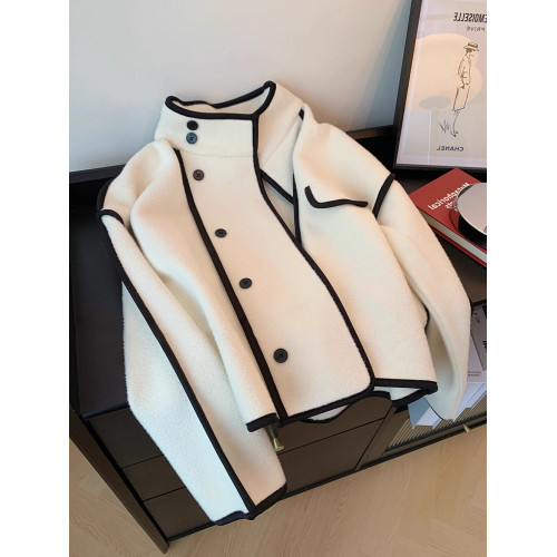 時尚氣質減齡設計感撞色百搭立領毛呢外套男女春秋季小衆開衫上衣 時尚氣質減齡設計感撞色百搭立領毛呢外套男女春秋季小衆開衫上衣