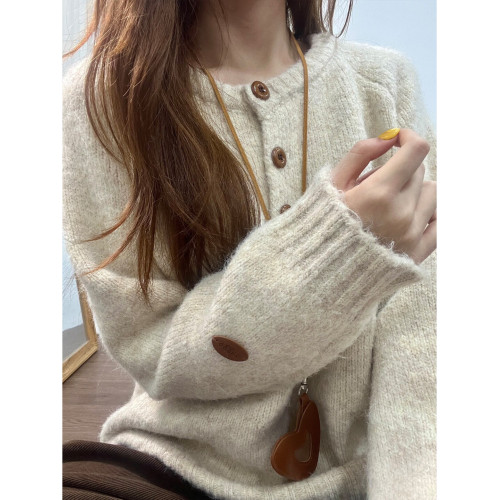 韓系針織衫毛絨感套頭半開圓領毛衣2025秋冬款純色寬松慵懶風上衣