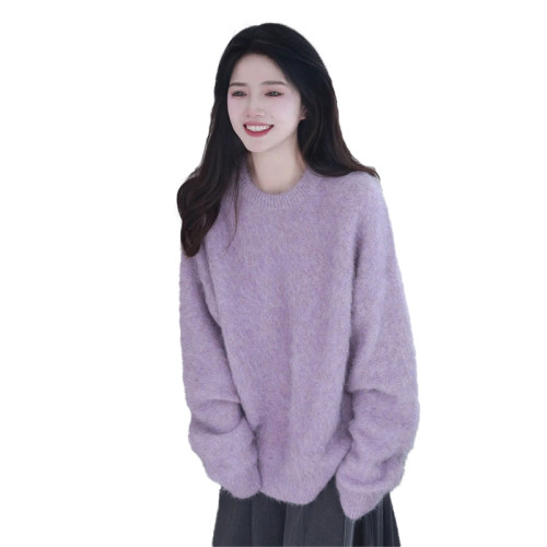 慵懶風軟糯紫色毛衣女秋冬季2025新款高級感小衆設計感小個子秋裝