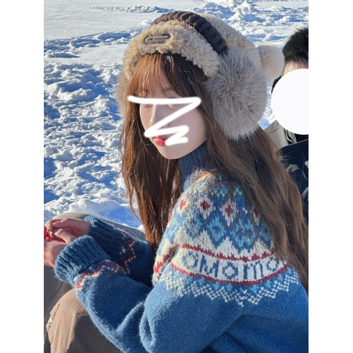 復古藍色費爾島毛衣外套女秋冬季2025新款慵懶風高領針織開衫上衣