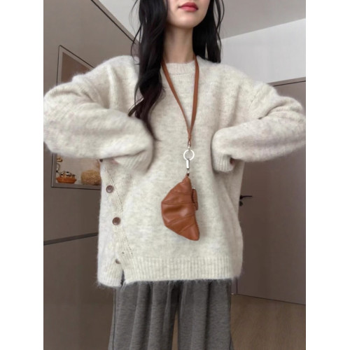 秋冬韓系穿搭女上衣2025新款圓領軟糯寬鬆毛衣百搭長袖套頭上衣潮