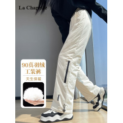 拉夏貝爾工裝羽絨褲女外穿2024新款東北雪地滑雪防寒防水保暖棉褲