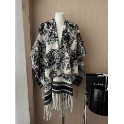 水墨黑白花紋圍巾秋冬季圍脖女韓版百搭高級感保暖披肩披風大衣