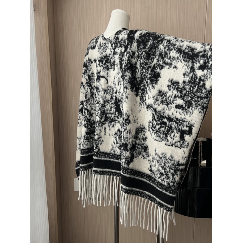 水墨黑白花紋圍巾秋冬季圍脖女韓版百搭高級感保暖披肩披風大衣