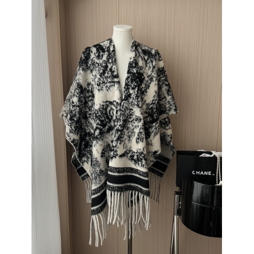 水墨黑白花紋圍巾秋冬季圍脖女韓版百搭高級感保暖披肩披風大衣