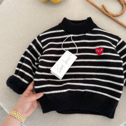 布呐呐兒2024童加絨毛衣冬季新品男女寶寶加厚愛心條紋高領毛衣潮