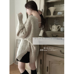 櫻花妹妹日系日本GRL秋季松弛感毛茸茸混色兩穿V領羊毛混紡毛衣女