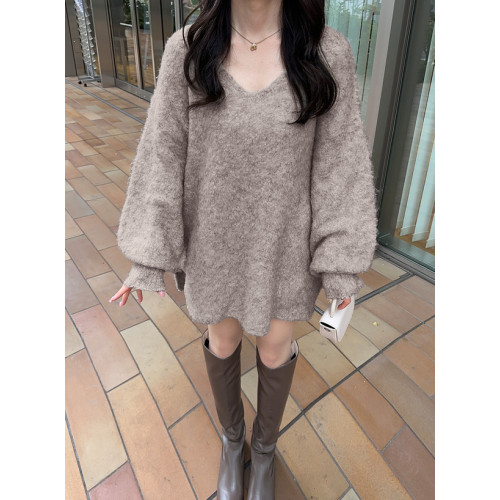 櫻花妹妹日系日本GRL秋季松弛感毛茸茸混色兩穿V領羊毛混紡毛衣女