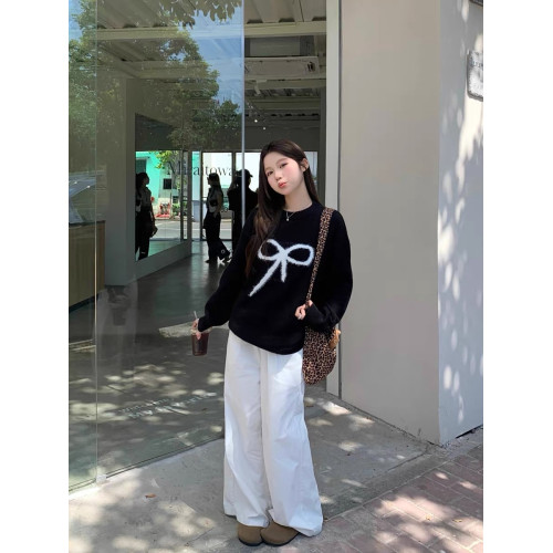 高級設計感小衆2025新黑色毛衣女秋冬慵嬾風寬鬆長袖針織衫上衣潮