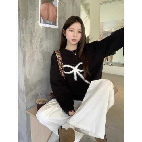 高級設計感小衆2025新黑色毛衣女秋冬慵嬾風寬鬆長袖針織衫上衣潮