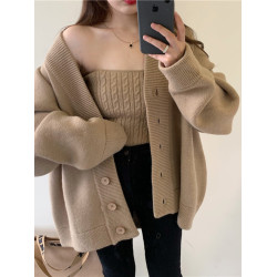 chic復古純欲風麻花裹胸吊帶背心女+寬鬆針織開衫毛衣外套兩件套