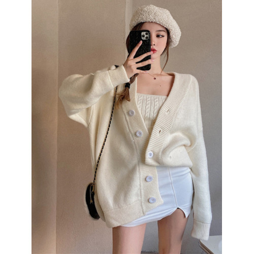 chic復古純欲風麻花裹胸吊帶背心女+寬鬆針織開衫毛衣外套兩件套