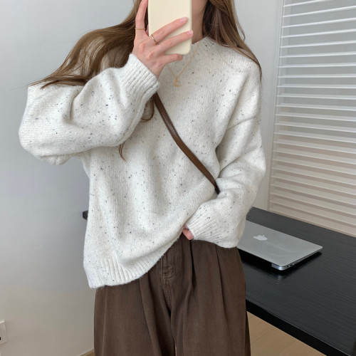 日系復古軟糯套頭曡穿毛衣女秋季慵懶風小個子寬鬆休閒圓領針織衫