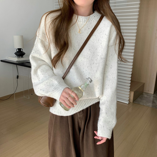 日系復古軟糯套頭曡穿毛衣女秋季慵懶風小個子寬鬆休閒圓領針織衫
