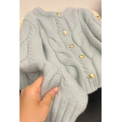 小香風藍色麻花浣熊絨毛衣針織開衫女秋冬寬松慵懶風軟糯上衣外套