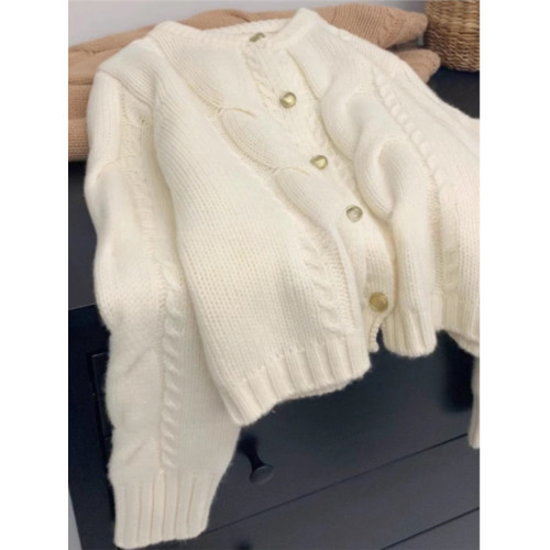 小香風藍色麻花浣熊絨毛衣針織開衫女秋冬寬松慵懶風軟糯上衣外套