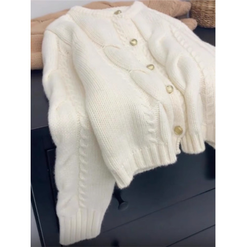 小香風藍色麻花浣熊絨毛衣針織開衫女秋冬寬松慵懶風軟糯上衣外套