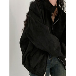 美式復古麂皮絨外套女2025春秋季爆款小個子高級感短款夾克上衣潮