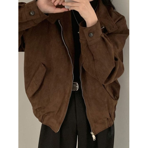 美式復古麂皮絨外套女2025春秋季爆款小個子高級感短款夾克上衣潮 美式復古麂皮絨外套女2025春秋季爆款小個子高級感短款夾克上衣潮