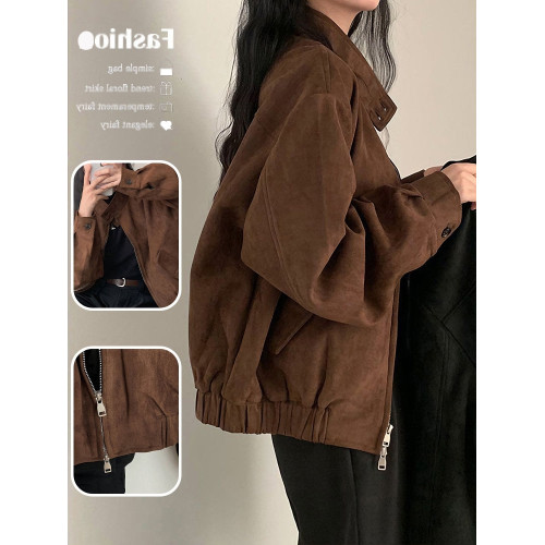 美式復古麂皮絨外套女2025春秋季爆款小個子高級感短款夾克上衣潮 美式復古麂皮絨外套女2025春秋季爆款小個子高級感短款夾克上衣潮