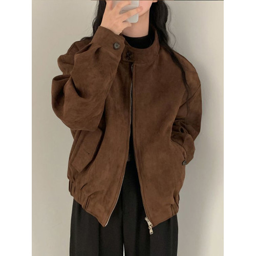 美式復古麂皮絨外套女2025春秋季爆款小個子高級感短款夾克上衣潮 美式復古麂皮絨外套女2025春秋季爆款小個子高級感短款夾克上衣潮