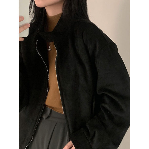 美式復古麂皮絨外套女2025春秋季爆款小個子高級感短款夾克上衣潮 美式復古麂皮絨外套女2025春秋季爆款小個子高級感短款夾克上衣潮