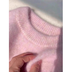 粉色馬海毛針織衫套頭毛衣女秋冬奶乖慵懶風軟糯可愛內搭圓領上衣