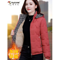 啄木鳥加絨棉衣女冬季2025新款中年媽媽洋氣冬裝棉服加厚棉襖外套