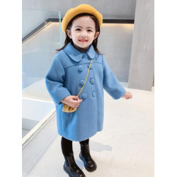 女.童雙排釦毛呢外套2024秋冬新款兒1童加厚上衣女寶寶韓版大衣潮