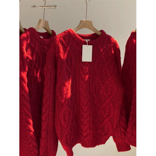 新年紅麻花毛衣女秋冬復古高級感超好看慵懶重工軟糯粗線針織上衣 新年紅麻花毛衣女秋冬復古高級感超好看慵懶重工軟糯粗線針織上衣