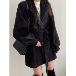 黑色短款毛呢外套女秋冬2025新款小個子收腰風衣高級感中長款大衣