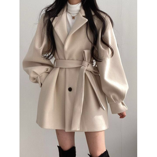 黑色短款毛呢外套女秋冬2025新款小個子收腰風衣高級感中長款大衣 黑色短款毛呢外套女秋冬2025新款小個子收腰風衣高級感中長款大衣