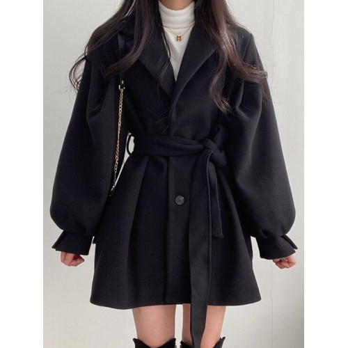 黑色短款毛呢外套女秋冬2025新款小個子收腰風衣高級感中長款大衣 黑色短款毛呢外套女秋冬2025新款小個子收腰風衣高級感中長款大衣