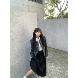 灰色小香風毛呢外套女春秋富家千金高級感小個子冬季短款夾克上衣