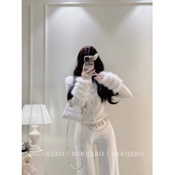 法式白色小香風毛衣開衫女秋季修身高級感氣質名媛短款針織衫外套