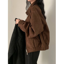 美拉德穿搭麂皮絨外套女秋冬設計感小衆短款美式飛行員夾克上衣潮