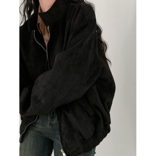 美拉德穿搭麂皮絨外套女秋冬設計感小衆短款美式飛行員夾克上衣潮 美拉德穿搭麂皮絨外套女秋冬設計感小衆短款美式飛行員夾克上衣潮