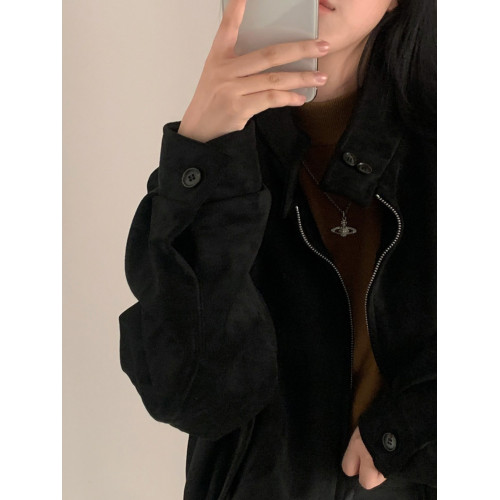 美拉德穿搭麂皮絨外套女秋冬設計感小衆短款美式飛行員夾克上衣潮 美拉德穿搭麂皮絨外套女秋冬設計感小衆短款美式飛行員夾克上衣潮