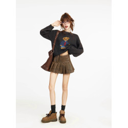 復古套頭短款小熊針織毛衣女秋冬冬季加厚小個子羊毛內搭打底上衣