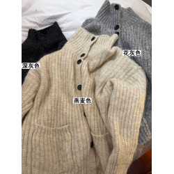 韓系穿搭慵懶風立領開衫毛衣秋冬加厚高級感寬松軟糯針織上衣外套