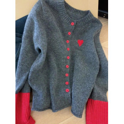 高級感超好看撞色針織開衫外套女秋冬季內搭上衣軟糯獨特灰色毛衣