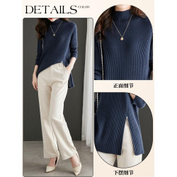 2025新款秋冬高級感半高領寬松外穿針織衫上衣女中長款遮屁股毛衣