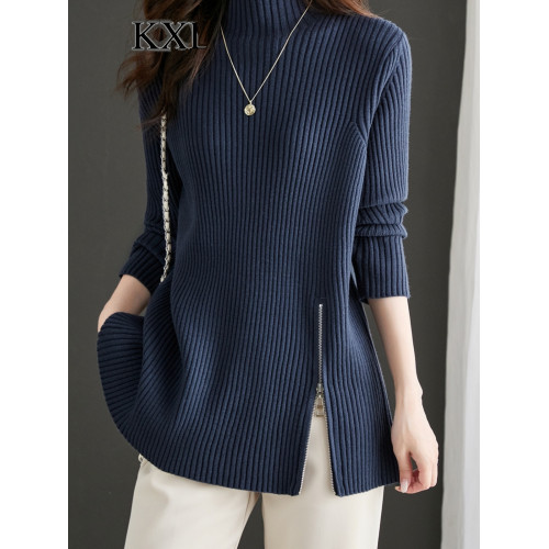 2025新款秋冬高級感半高領寬松外穿針織衫上衣女中長款遮屁股毛衣 2025新款秋冬高級感半高領寬松外穿針織衫上衣女中長款遮屁股毛衣