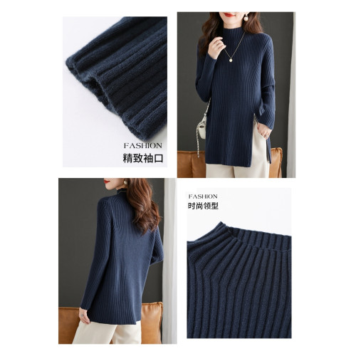 2025新款秋冬高級感半高領寬松外穿針織衫上衣女中長款遮屁股毛衣 2025新款秋冬高級感半高領寬松外穿針織衫上衣女中長款遮屁股毛衣