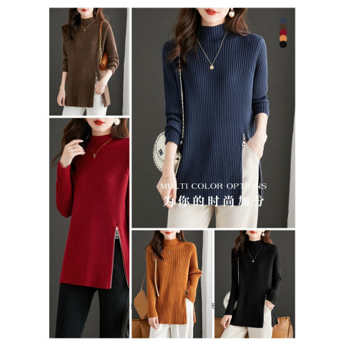 2025新款秋冬高級感半高領寬松外穿針織衫上衣女中長款遮屁股毛衣 2025新款秋冬高級感半高領寬松外穿針織衫上衣女中長款遮屁股毛衣