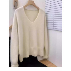 100%美麗諾羊毛衫女秋冬顯瘦歐貨慵懶針織衫v領打底套頭羊絨毛衣